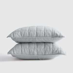 QUINCE European Linen Box Quilted Sham Set Standard Mist 7058
